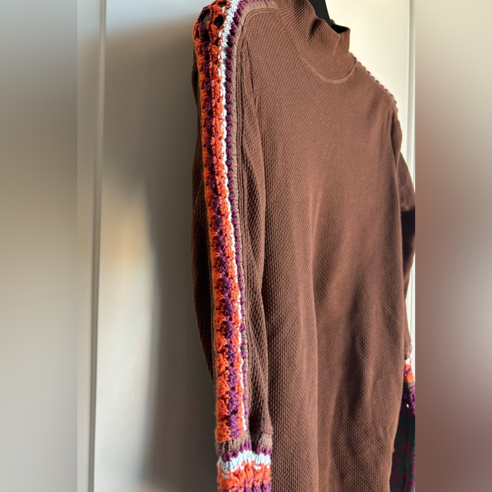 Free Preople Switch It Up Thermal Sweater Brown with Green, Purple and Orange S - Picture 5 of 9